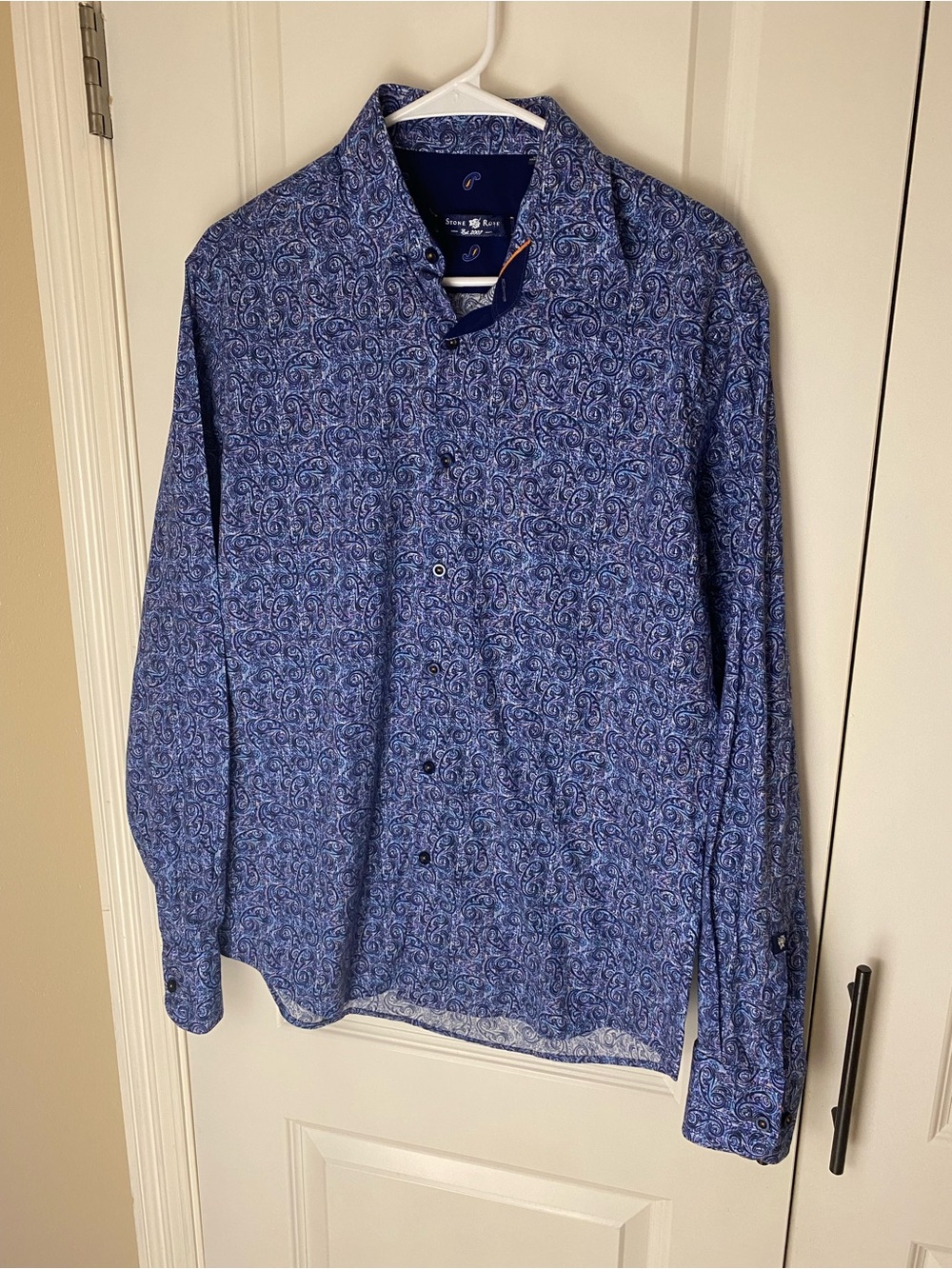 Stone Rose Men’s Blue Paisley Button-Up Dress Shirt - Size M